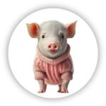  65x65mm-es kör alakú mágnes - malac pulóverben (MAGNET-65X65-KRUH-25)