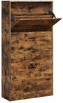 VASAGLE Cipőtároló szekrény 3 ajtóval, rusztikus barna 60x24x120cm - edeco