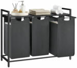 VASAGLE Szennyestartó, kihúzható és levehető ruhatartó zsákkal 3x38L, fekete