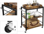 VASAGLE Konyhai tálaló kocsi, gurulós tároló polc, rusztikus barna 72x40x86cm