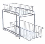 SONGMICS Kétszintes edény és tányérszárító kihúzható, ezüst 36x21x25-31cm