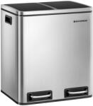 SONGMICS Konyhai szelektív szemetes kuka, 2 x 15L, pedálos, acél, 41x31x47cm, ezüst és fekete