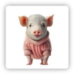  65x65mm-es négyzet alakú mágnes - Malacka pulóverben (MAGNET-65X65-CTVEREC-25)