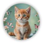  65x65mm-es kör alakú mágnes - cica a pillangókertben (MAGNET-65X65-KRUH-11)