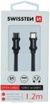 SWISSTEN Woven USB-C/USB-C töltő és szinkronizáló kábel 1.2m - Fekete (71527201)