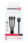 SWISSTEN Woven kábel 3in1 MFI 1.2m (Lightning, 2x USB-C) - Fekete (72501103)