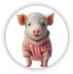  60x60mm-es kör alakú mágnes - malac pulóverben (MAGNET-60X60-KRUH-25)