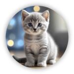  65x65mm-es kör alakú mágnes - aranyos szürke cica (MAGNET-65x65-KRUH-55)