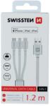 SWISSTEN Woven kábel 3in1 MFI 1.2m (Lightning, USB-C, Micro USB) - Ezüst (72501102)