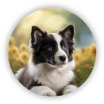  65x65mm-es kör alakú mágnes - border collie virágokban (MAGNET-65X65-KRUH-2)