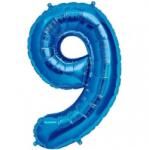  Balon folie cifra mare, albastru metalizat, 35 cm, pentru aniversari Model 9 (BALONA9)