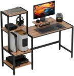 HomCom Íróasztal monitorállvánnyal, szintes polccal, Ipari Design, barna