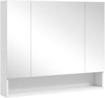 Kleankin , Dulap cu Oglindă, 3 Uși Soft Close și Rafturi Reglabile, MDF, sticlă, 90 cm x 15 cm x 75 cm, Alb