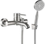 Laveo NOIA fali kádcsap falra szerelhető zuhanyszettel, szálcsiszolt inox (BNK_211D)