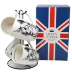 Queen Isabell Cirmos cicás porcelán bögre szett (4 darabos) fémállványon - 350 ml (IMO-PP-P-Q1-05447)