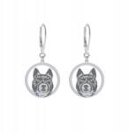 Mejk Jewellery Ezüst fülbevaló karjalai medvevadász kutyával, 925-ös, női, Ingyenes gravírozással (KOLCZYKI Z PSEM KARELSKI PIES NA NIEDŹWIEDZIE)