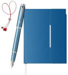 Parker Set Stilou IM Rituals albastru cu accesorii cromate + Agenda Velvet B6 albastra (PACHETMARTISOR6(2))