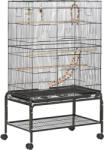 PawHut Colivie pentru Păsări cu Stinghii, Jucării, Recipiente Alimentare și Tavă Detașabilă, 79x49x133 cm, Negru | Aosom Romania (D10-090V00BK)