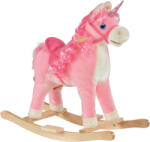 HomCom Unicorn Balansoar pentru Copii 36-72 Luni, Jucărie Interactivă cu Sunete din Lemn și Pluș Roz, 74x33x62cm | Aosom Romania (330-104) Balansoar calut