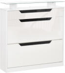 HomCom Suport pentru Pantofi cu 2 Sertare pentru 16 Perechi de Pantofi cu Etajeră Reglabilă și Raft din Sticlă, 89x23x96cm, Alb Lucios | Aosom Romania (837-164WT) Pantofar