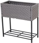 Outsunny Ghiveci pentru Flori din Ratan Sintetic cu Raft din Metal Decorativ 70x30x72 cm Gri | Aosom Romania (867-038)