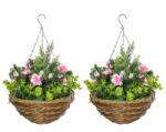 Outsunny Set 2 Ghivece de Agățat cu Plante Artificiale Lisianthus, Suport din Răchită și Bază de Ciment, Ф25x34cm | Aosom Romania (844-360)