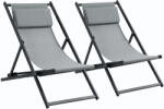Outsunny Set 2 Scaune Fotoliu Sezlong pentru Exterior, Pliabile si Rabatabile, din Aluminiu, Gri, 96.5 x 58 x 91.5cm | Aosom Romania (84B-342V01CG)