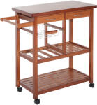HOMCOM Cărucior de Bucătărie Multifuncțional cu 2 Sertare și 2 Coșuri, 4 Roți (2 cu Frâne), Lemn și Bambus, 81x38x85.5cm | Aosom Romania (05-0014)