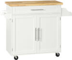 HOMCOM Carucior de bucatarie cu sertar și dulap, 4 roti din care 2 cu frana, lemn, 109x40x89cm, alb HOMCOM | Aosom Romania (801-178WT)