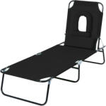 Outsunny Sezlong Pliabil Outsunny cu Orificiu pentru Fata si Perne, pentru Gradina, Plaja si Camping, Negru | Aosom Romania (84B-002BK)