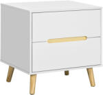 HOMCOM Noptieră Modernă cu 2 Sertare Masă Laterală Picioare Lemn Masiv pentru Dormitor sau Living 50x40x50.5cm | Aosom Romania (831-592V00WT)