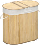 HOMCOM Coș de Rufe din Bambus cu Capac, 100L, 2 Compartimente, 62.5x37x60.5 cm, Natural | Aosom Romania (850-220V00ND)