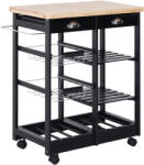 HOMCOM Cărucior de Bucătărie Multifuncțional din Lemn de Pin, 74x37x75 cm, Negru | Aosom Romania (801-079BK)