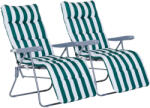 Outsunny Sezlong Gradina Pliabil , Set 2 Scaune pentru Plajă cu Brațe Reclinabile, alb și verde | Aosom Romania (01-0710)