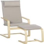 HOMCOM Fotoliu Relax cu suport pentru picioare, fotoliu din lemn si tesatura cu efect de in cu perna pentru tetiera, 67x69x100cm, gri HOMCOM | Aosom Romania (839-382)