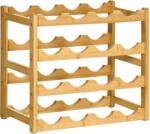 HOMCOM Dulap pentru Vinuri din Bambus cu Suport pentru 16 Sticle, Raft Exponat pentru Blat, Design Natural 43x23.5x38cm | Aosom Romania (801-269V00ND) Suport sticla vin