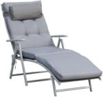 Outsunny Sezlong de Gradina Pliabil cu Saltea si Perna, Spatar cu 7 Pozitii de Inclinare, 137x63.5x100.5cm, Gri | Aosom Romania (84B-184V01GY)