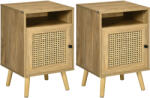 HOMCOM Set 2 Noptiere Moderne cu Dulap și Raft Deschis PAL Ratan MDF pentru Dormitor și Living 39x35x60 cm | Aosom Romania (831-599V03ND)