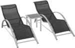 Outsunny Set Mobilier de Grădină: 2 Sezlonguri Pliabile și 1 Măsuță cu Raft din Sticla, Negru, Design Modern | Aosom Romania (84B-570SR)