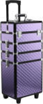 HOMCOM Valiza Make Up Profesionala din Aluminiu Mov cu Trusa Detasabila 33.5 x 23 x 76/95.5cm | Aosom Romania (501-021VT)