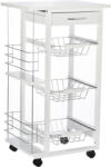 HOMCOM Carucior de Bucatarie, Lemn de Pin Alb, 4 Roti, Sertar, Cosuri Detasabile, 47x37x83cm HOMCOM | Aosom Romania (801-130WT)