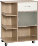 HOMCOM Cărucior Bucătărie Modern 3 Niveluri, Ușă Sticlă, Roți, Rafturi Deschise, Sistem Anti-Cădere, 65x39x80cm, Natural-Alb | Aosom Romania (801-242ND)