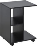 HOMCOM Masă Laterală Mobilă în Formă de C cu 2 Rafturi și 4 Roți Pivotante PAL Negru 45x35x58cm | Aosom Romania (833-779BK)