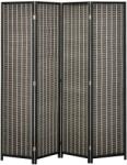 HomCom Paravan Separare Spațiu, 4 Panouri, Lemn și Bambus, 180x180x1.9cm, Negru și Maro | Aosom Romania (830-311)