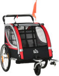 HomCom Remorca Bicicleta 2 in 1 pentru Copii cu Centura 5 Puncte si Accesorii Siguranta, Rosu | Aosom Romania (440-026RD)