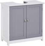 Kleankin Dulap Sub Chiuvetă Baie U-Shape 2 Uși Etajeră Reglabilă MDF Alb Gri 60x30x60cm | Aosom Romania (834-279)