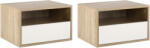 HOMCOM Set de 2 Noptiere Suspendate din Lemn, Design Modern cu Sertar și Raft, Alb și Lemn, 45x35x27.5cm | Aosom Romania (831-478WT)