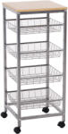 HOMCOM Cărucior de Bucătărie cu 4 Coșuri Detașabile pentru Alimente, 36, 5x36, 5x89 cm, Argintiu | Aosom Romania (801-056)