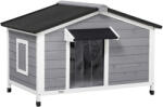 PawHut Cusca pentru Caini Talie Mica si Medie din Lemn de Brad, Design Inaltat cu Perdea de Protectie | Aosom Romania (D02-143V01GY)