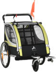 HomCom Remorca pentru bicicleta pentru copii 2 in 1, centura in 5 puncte, geanta de depozitare, reflector, steag, galben | Aosom Romania (440-026YL)